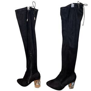 Bella 9 Black Clear Heel Women's Thigh High Over Knee Boots Shoes